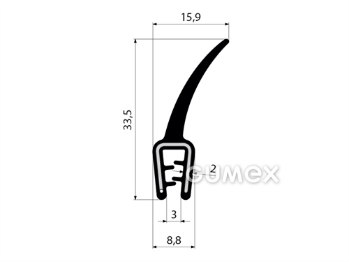 Profil U-PIRELI mit Metallverstärkung mit oberer Dichtung A4993, 60°ShA, EPDM, EN 45545-2, schwarz, 